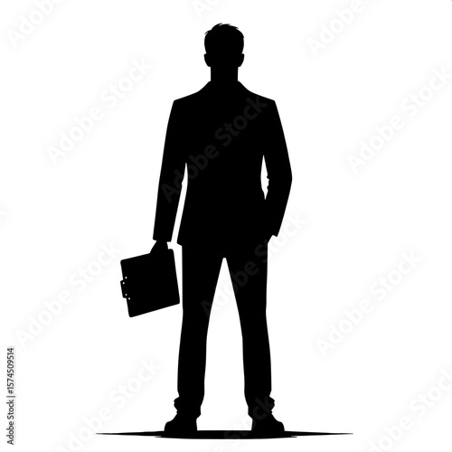 Black and White Vector Silhouette of a Man Holding Clipboard