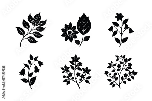 Blooming floral motifs with spring essence Silhouette Vector illustration