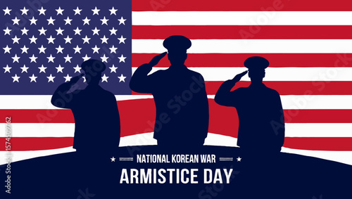 Vector art of soldiers salute the flag on national korean war armistice day