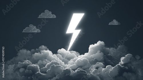 Illuminating Power: A bright lightning bolt bursts forth from a gathering of clouds, illuminating the twilight sky and creating a sense of awe and energy.