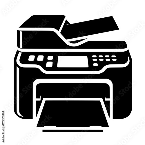 Black and White Vector Silhouette of an Office Printer Machine