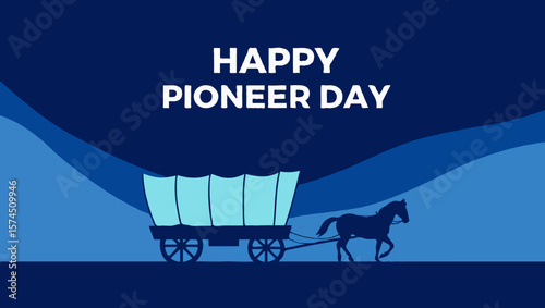 Vector art of a horse drawn wagon for happy pioneer day celebration