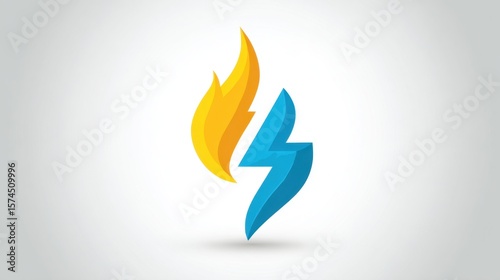 Energy Synergy Logo: Abstract logo design featuring a stylized combination of fire and lightning bolt, symbolizing energy, power, and innovation.