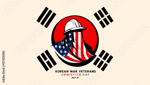 Vector art of korean war veterans armistice day illustration with flag and helmet