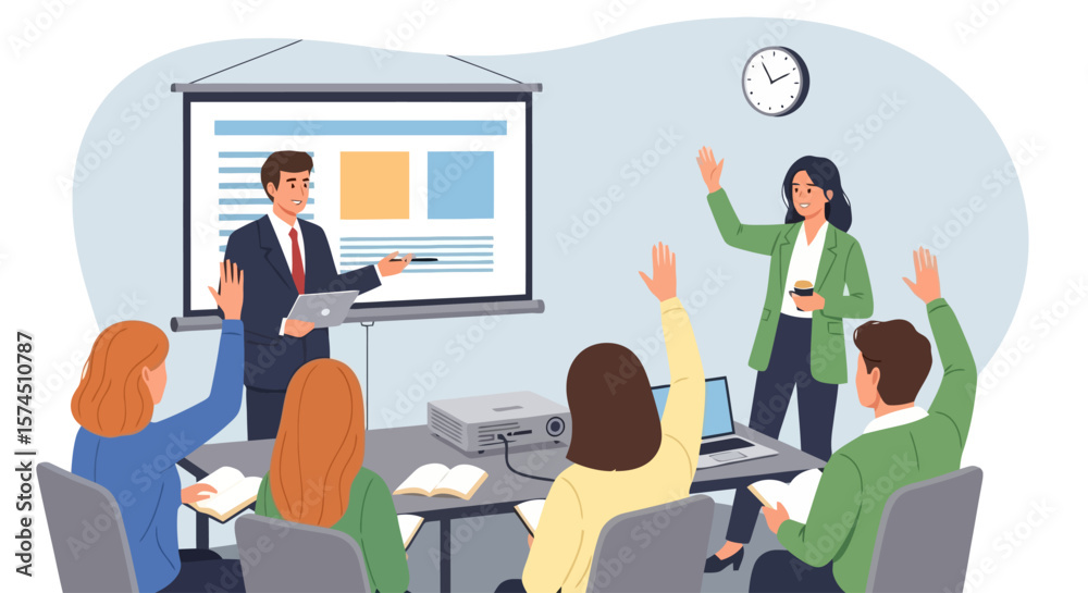 Fototapeta premium Interactive Business Presentation: Team Engagement