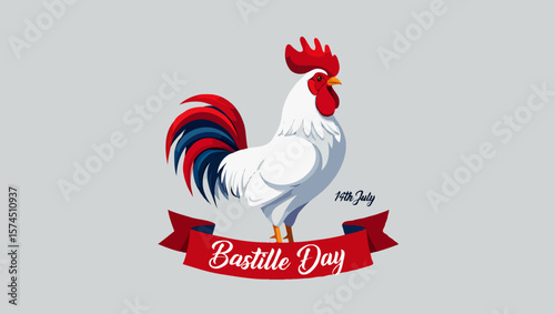 Vector art of a rooster celebrates bastille day, the french national holiday