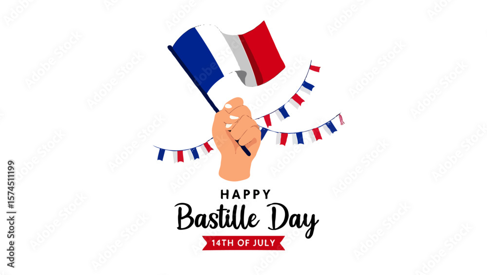 Obraz premium Vector art of a hand holds the french flag for happy bastille day