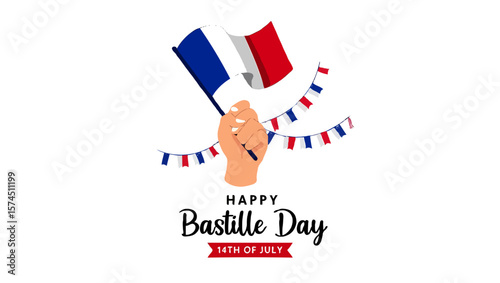 Vector art of a hand holds the french flag for happy bastille day
