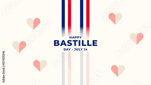 Vector art of hearts and the french flag celebrate happy bastille day on july 14