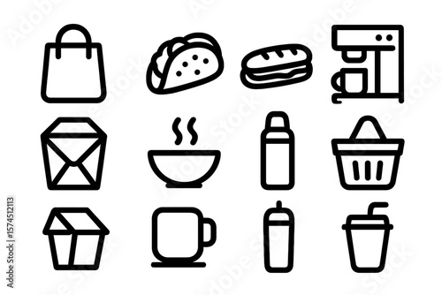 Minimalist food and drink line icons for modern designs