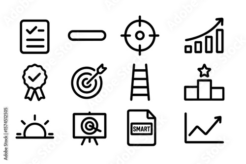 Progress and achievement icons in modern minimalistic style