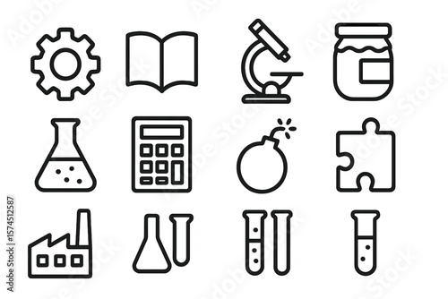 Science and education icons set in linear style on dark background