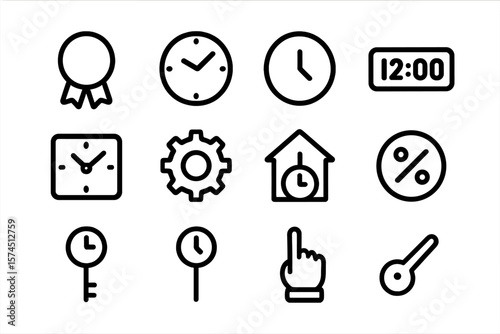 Minimalist time and utilities icons with shadow effect for modern design