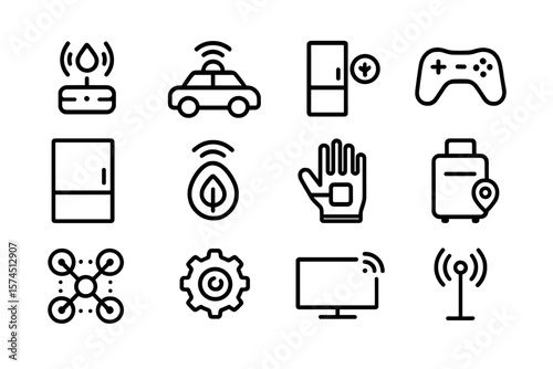 Modern technology line icons set featuring smart devices and gadgets
