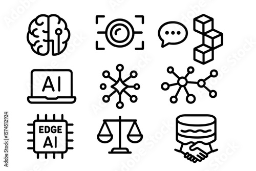 Innovative ai technology icons: neural network, blockchain, and data connectivity