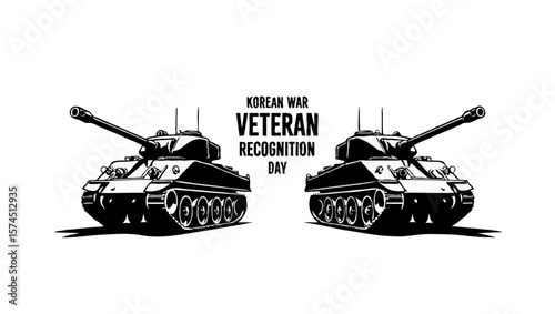 Vector art of korean war veteran recognition day with tanks in black and white