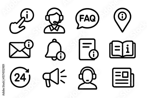 Minimalist contact and notification icons set for modern interfaces