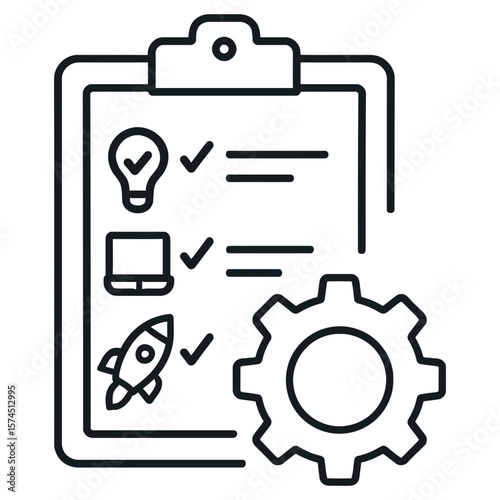 Project Planning Checklist Icon with Gear for Workflow Automation