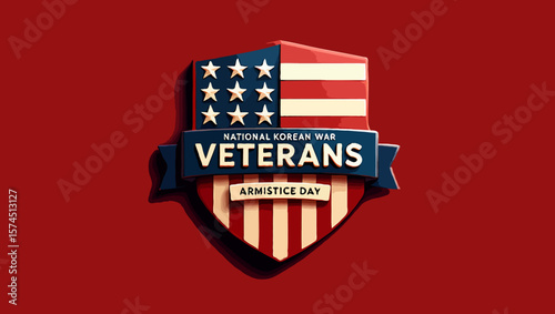 Vector art of american flag shield for national korean war veterans armistice day