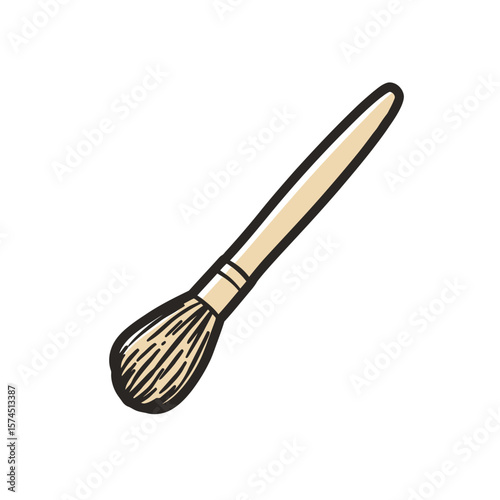 Cosmetic brush applies powder makeup on white background simple sketch