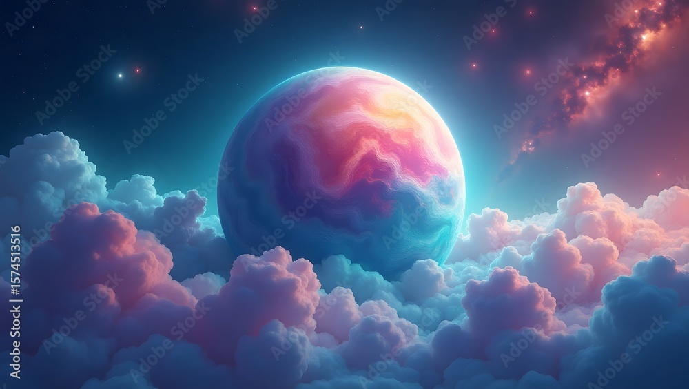 Obraz premium Dreamy planet above colorful soft clouds high resolution photo