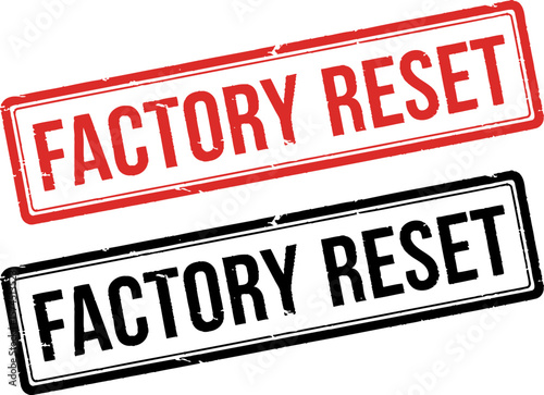 Factory Reset Stamp Graphics Red and Black Grunge Rubber Stamps for Digital Designs