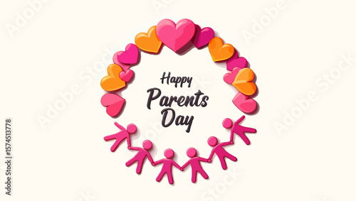 Vector art of a colorful heart wreath surrounds happy parents day text