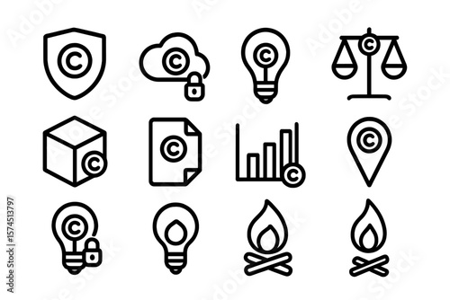 Copyright protection icons collection in minimalist style