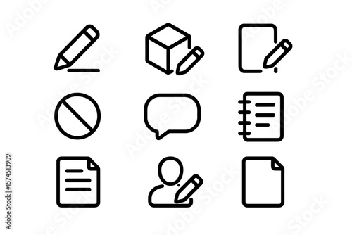 Minimalist icon set: writing, editing, and communication tools