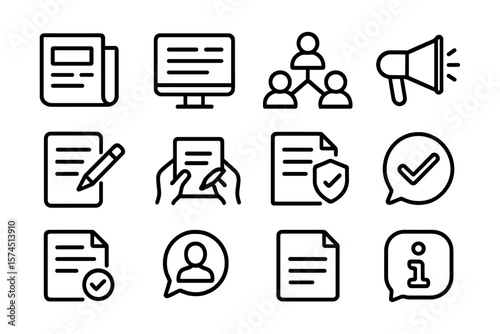 Minimalistic communication and document icons on dark background