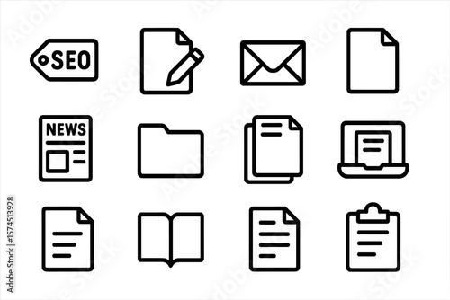 Minimalist black business icons on dark background for digital marketing