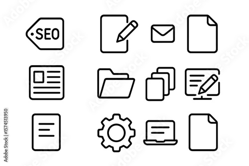 Minimalistic linear icons for business and office use on dark background