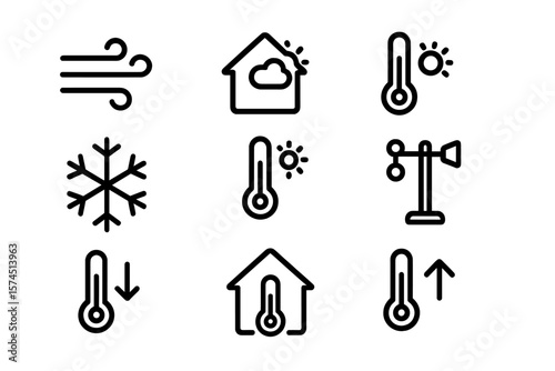 Minimalist weather icon set featuring temperature and wind symbols