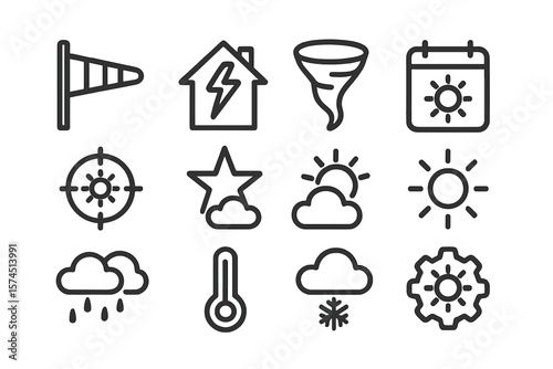 Weather and climate icons in stylish black silhouette design