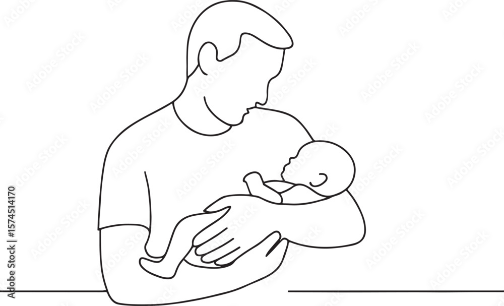Obraz premium Father Holding Newborn Baby Tender Moment Line Art