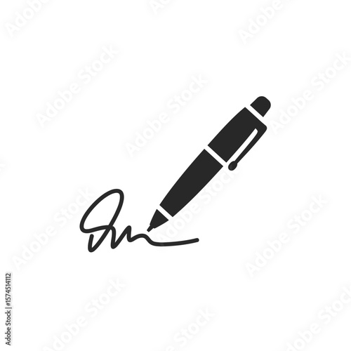 The signature icon. Pen and undersign, underwrite, ratify symbol. Flat