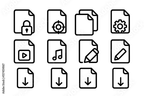 Minimalist file type icons collection featuring multimedia and tools