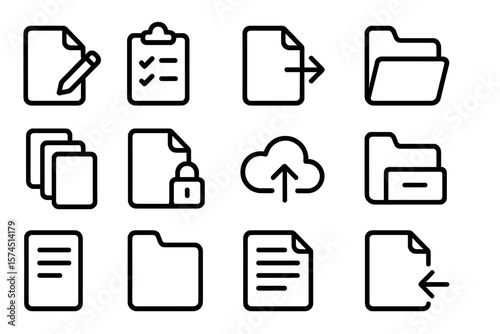 Minimalist icon set for document management and cloud storage