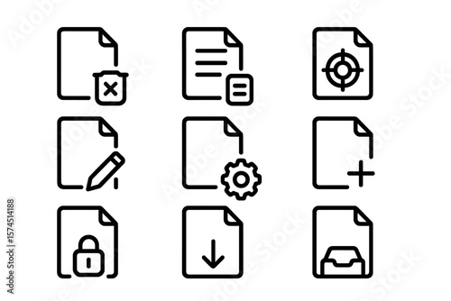 Minimalist file document icons set with modern outline design
