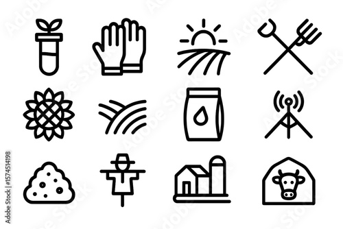 Farm and agriculture minimalist line icons collection for modern design
