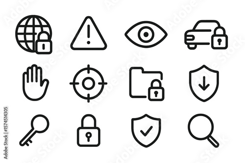 Dark security icons set: privacy, protection, and cybersecurity symbols
