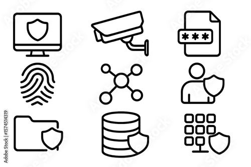 Modern cyber security icons in linear style on dark background