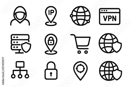 Cybersecurity icons: protect your digital world with vpn, ip, and global security symbols