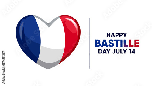 Vector art of a heart shaped french flag for happy bastille day celebration