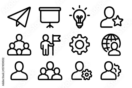 Modern minimalist icons for business and technology concepts