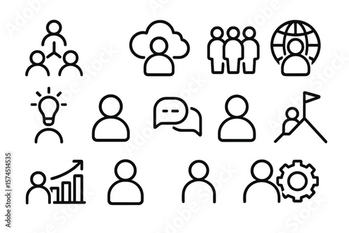 Minimalist dark icon set for technology and business applications