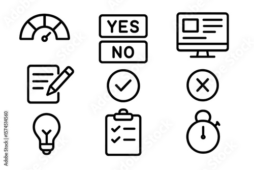 Minimalist line icons: task management and decision tools set