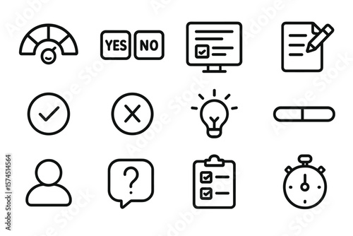 Minimalistic icons set: business tools and interface elements
