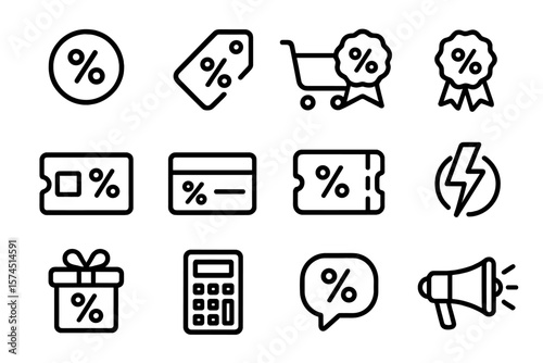 Minimalist shopping discount icons pack for e-commerce design projects
