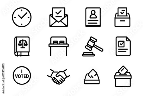 Election and voting icons set in minimalist style for civic engagement designs